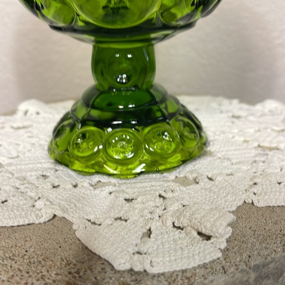 Vintage LE Smith Moon & Stars Green Footed Pedestal Candy Dish With Lid - Picture 2 of 9